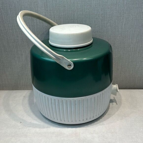 Vtg Coleman Water Jug Cooler Drink Dispenser Green White Round 1970s 1 Gallon - Picture 7 of 13